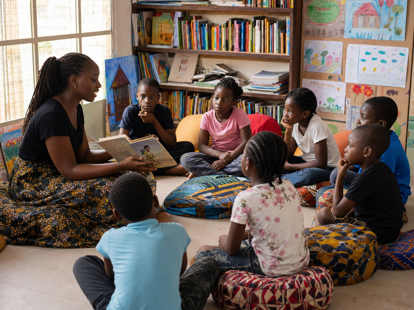 Nigerian children sharing a story together